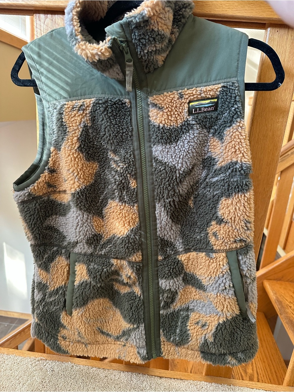 LL Bean Camo Sherpa Fleece Vest